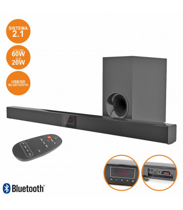 Barra Som C/ Sub S/Fios Comando USB/BT/SD 80W